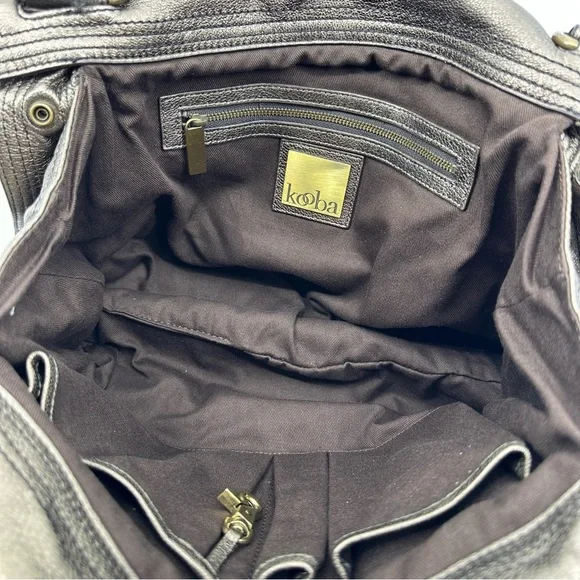 Kooba Leather Expandable Shoulder Handbag Tote Metallic Pewter - Picture 7 of 8